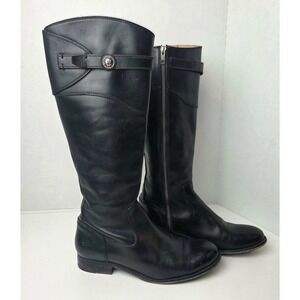 FRYE Molly Button Tall Black Leather Riding Boots Buckle Side Zip Women 7.5B